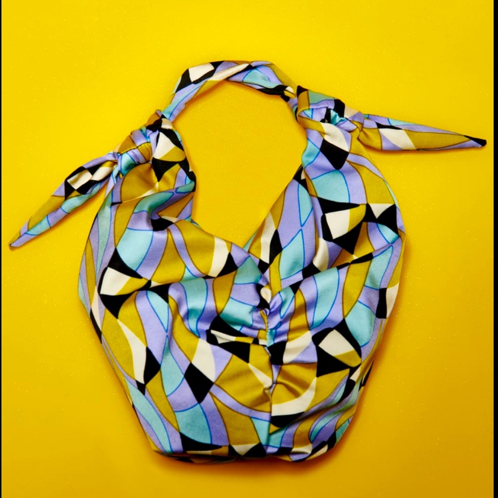 Zara Multicolored Geometric Print Knotted Bucket Bag